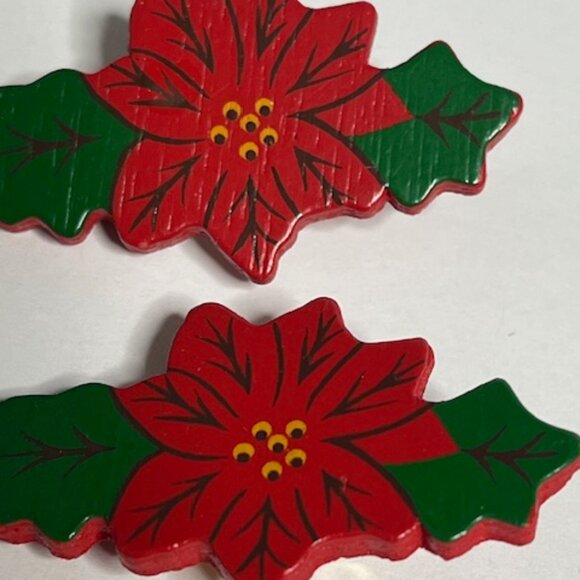 VTG Jeff Lieb Holiday Poinsettia Wooden Clip On Earrings Christmas1.75"x1" - Picture 5 of 14